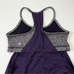 Lululemon No Limits Tank Top Womens 4 Gray Purple Built In Bra Racerback Yoga